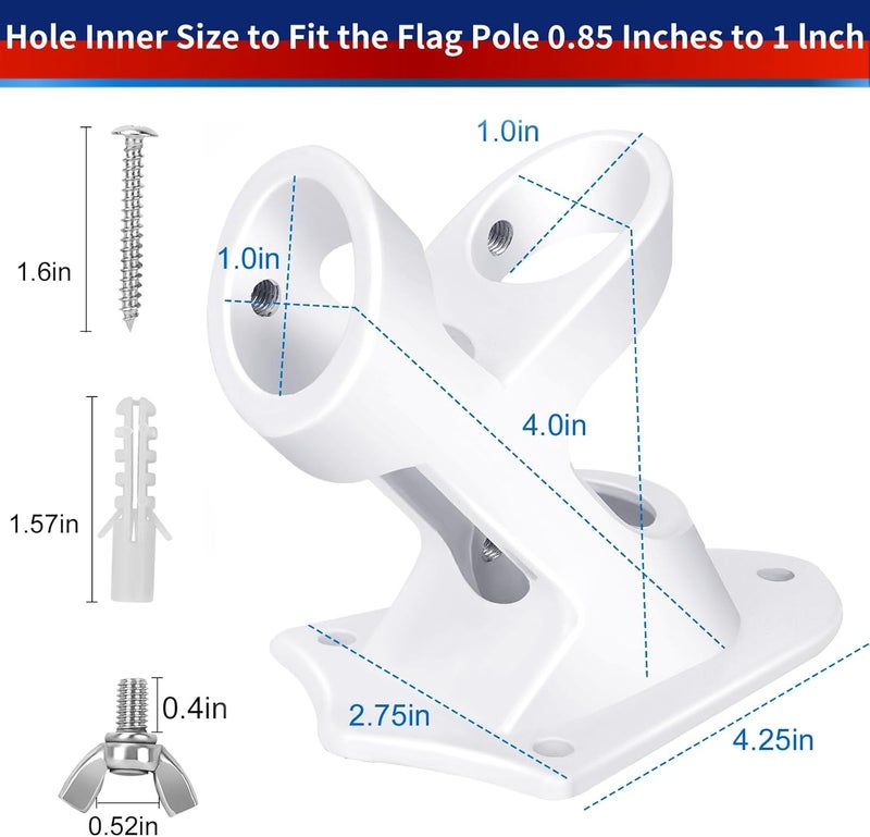 HPGOED Flag Pole Holder, Outside House Flag Pole Bracket, Heavy Duty Metal Flag Mount, Aluminum Alloy Mounting Brackets, Outdoor Flag Holder- Strong Rust Free, Dual Position 1 inch White - Image 5